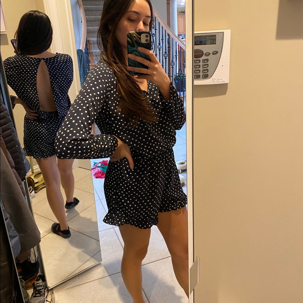 Open back polka dot romper